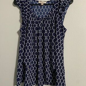 Roz & Ali Navy and White Patterned Blouse